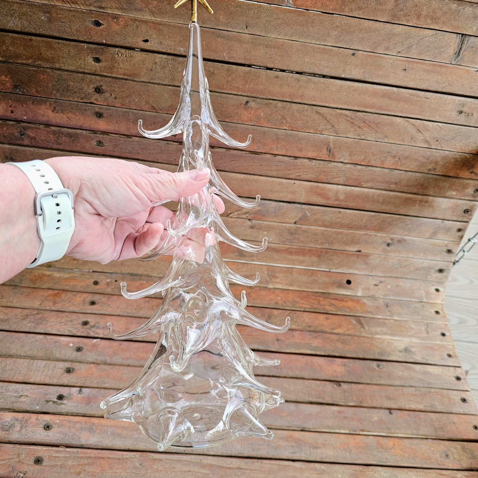 15.5" Hand Blown Clear Glass Christmas Tree - Appears to be Parise Vetro Italy