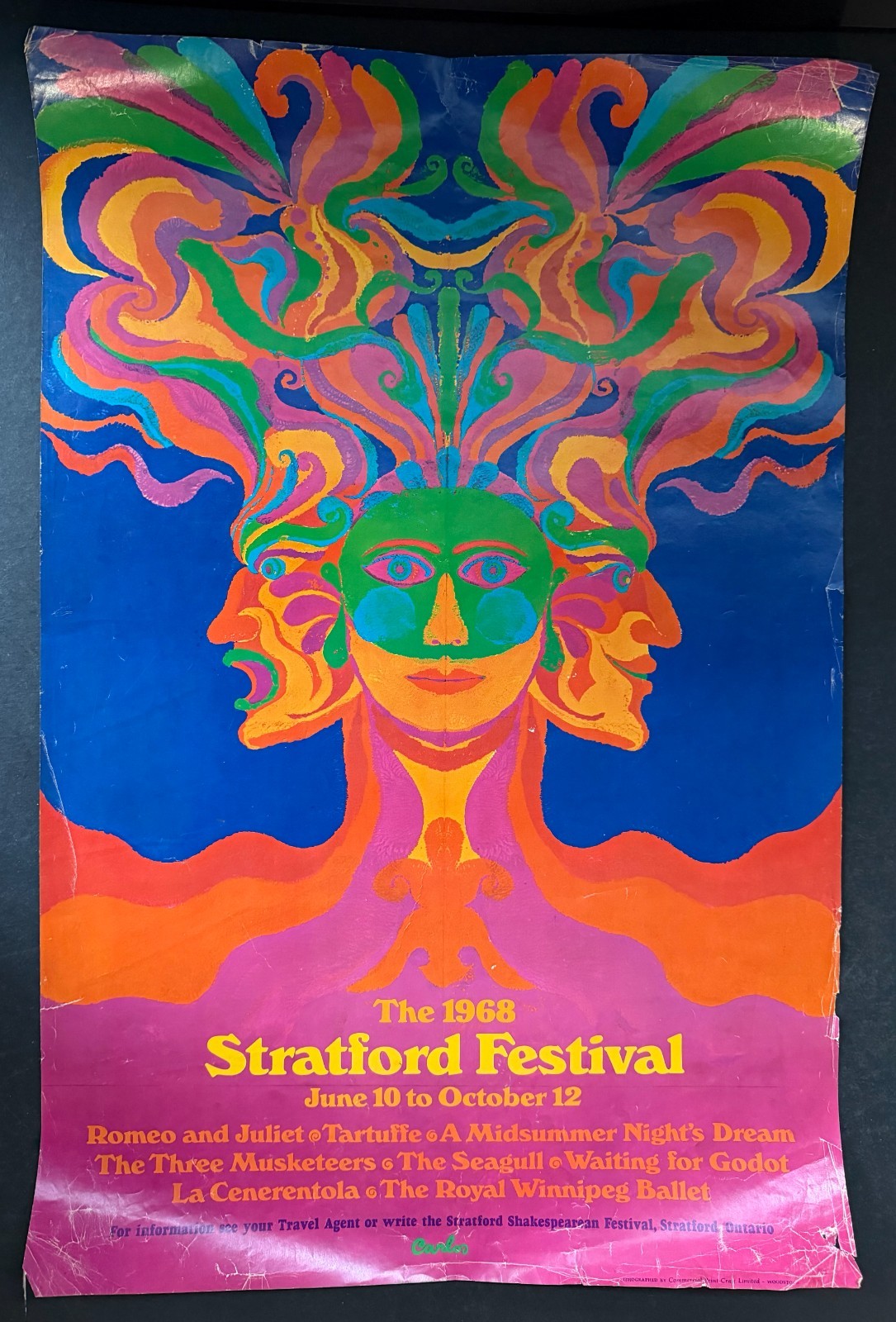 Original Vintage 1968 Stratford Festival Poster Shakespear Ontario Canada