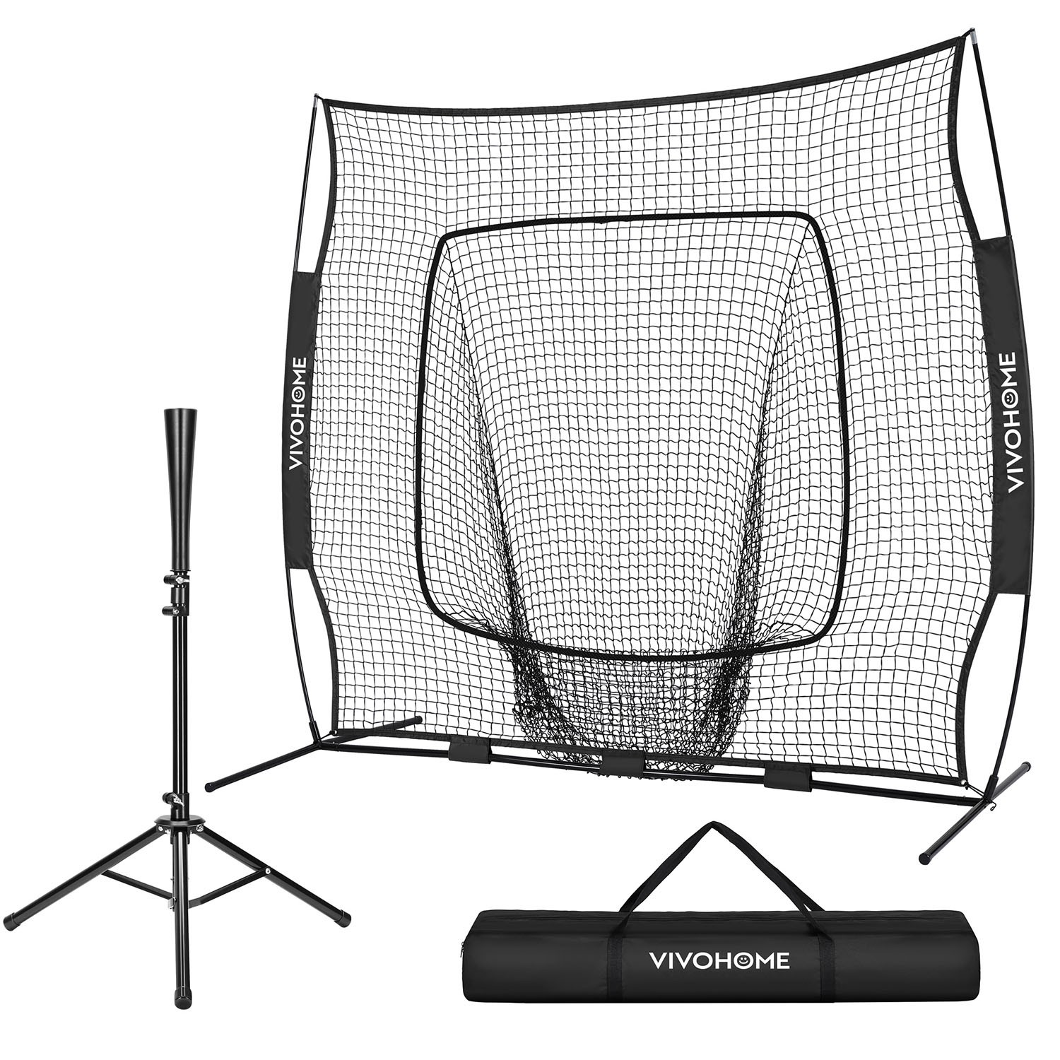 Portable Baseball & Softball Practice Net with Batting Tee 7x7 ft Aluminum Frame