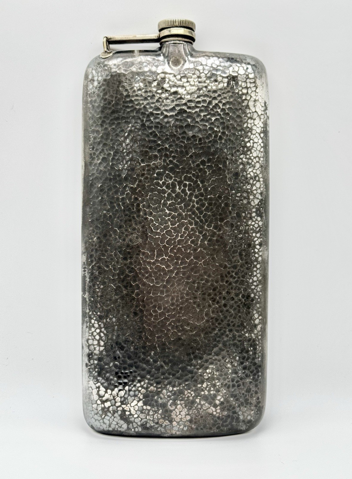 Antique E & J Bass Silver Plated Hammered Hip Flask Art Deco