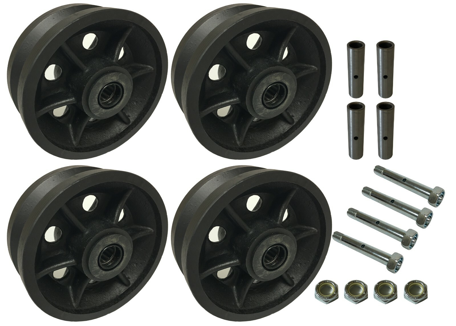 4 Heavy Duty Caster Wheels Set 4" 5" 6" 8"  V-Groove Wheel Set With Bearing&Kit