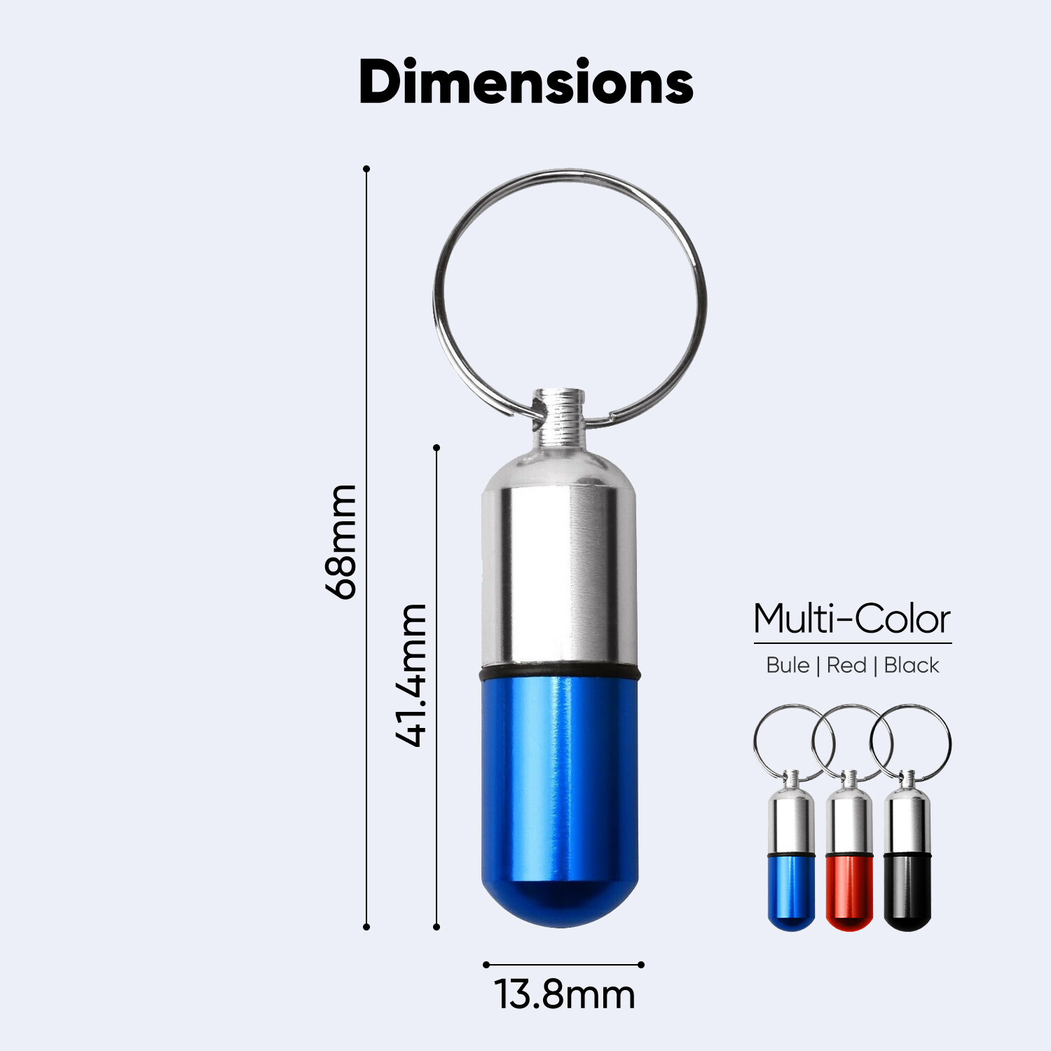 2 Pcs Medicine Pill Bottle Portable Container Holder Keychain Waterproof Blue