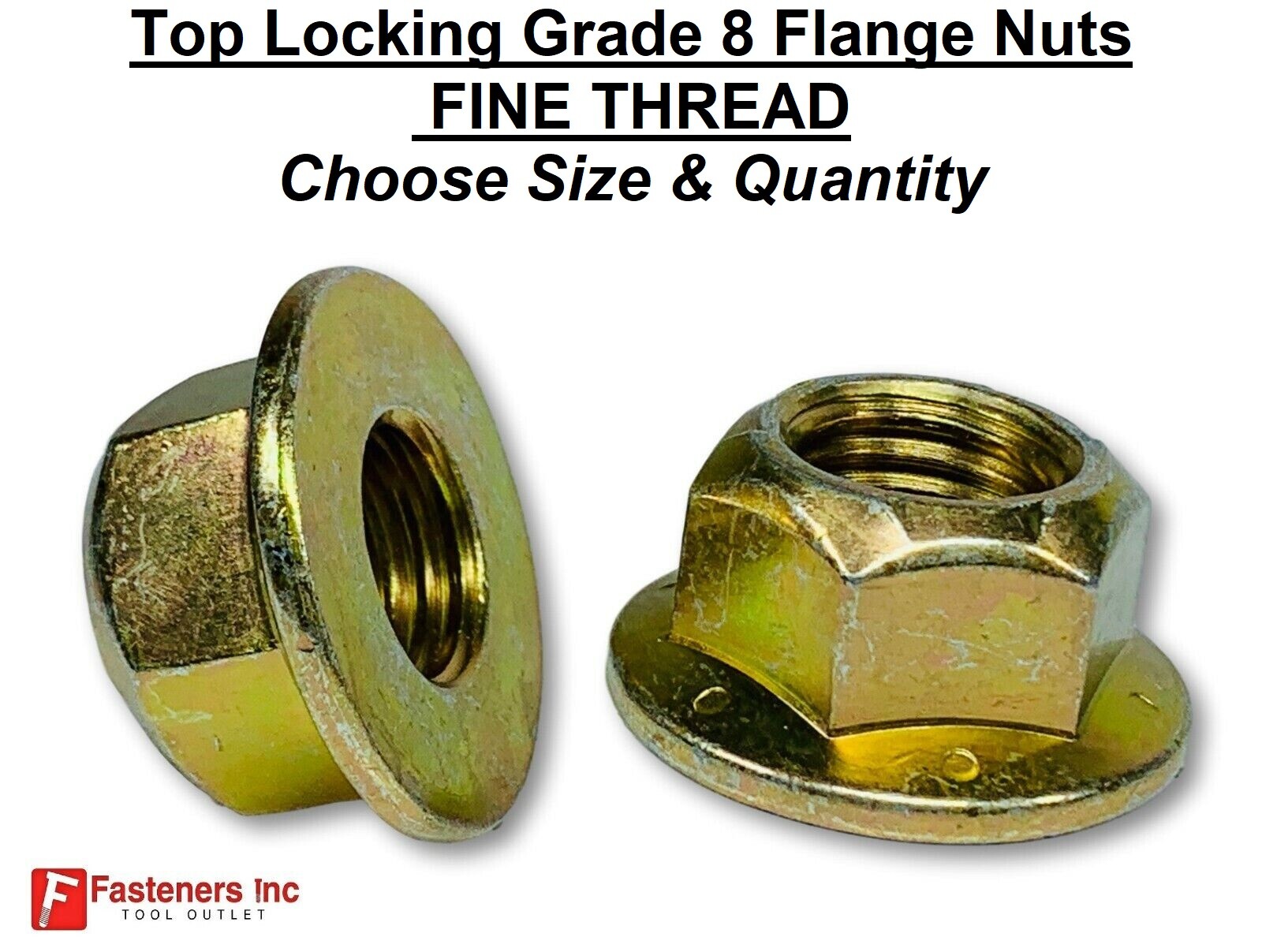 FINE THREAD Grade 8 Top Lock Hex Flange/Frame Nuts Zinc Yellow(Choose Size&Qty)