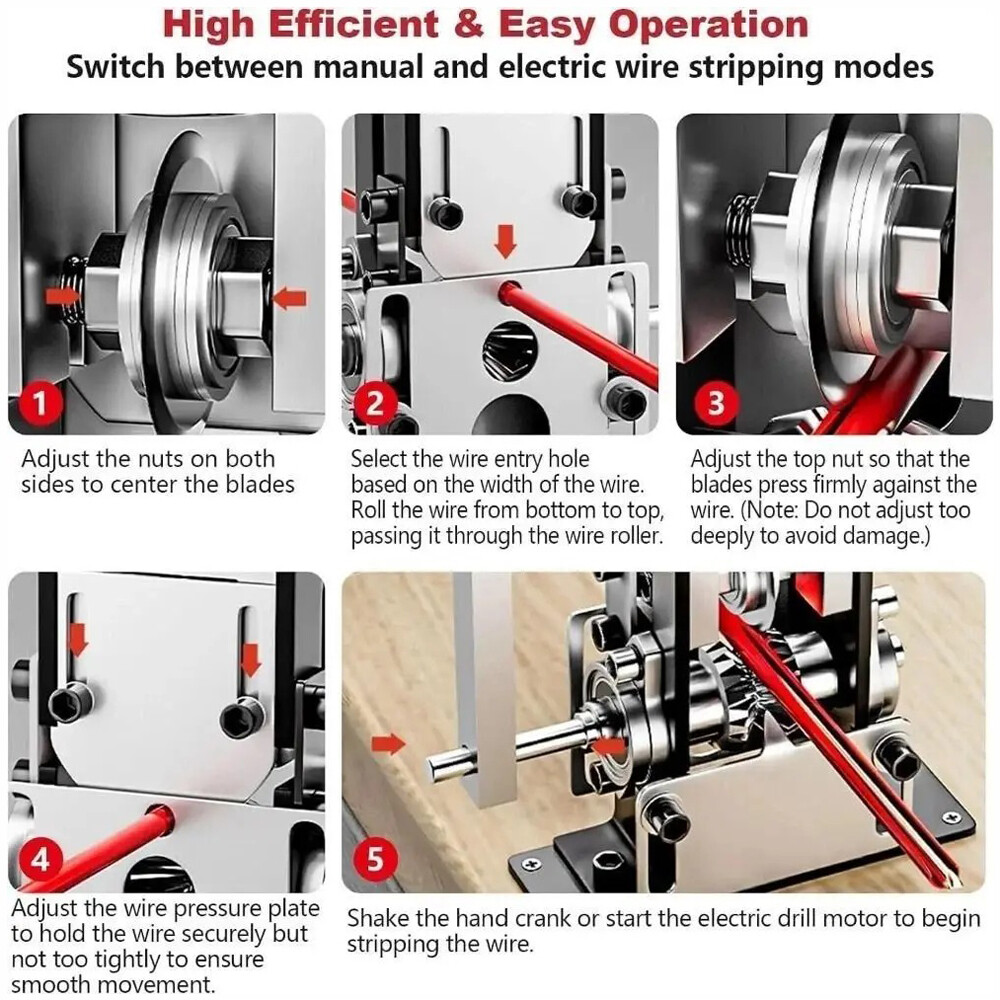 Manual Wire Stripping Machine Portable Cable Stripper 1mm to 21mm Hand Crank US