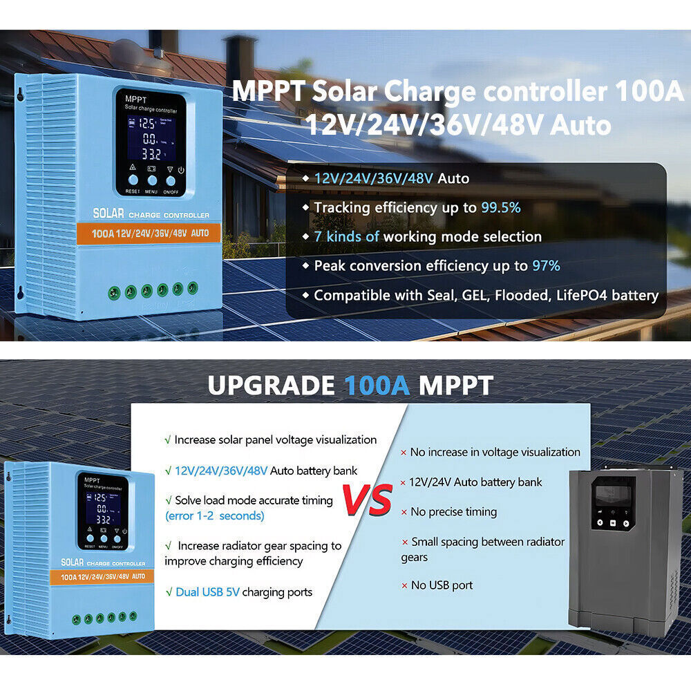 4800W 100A MPPT Solar Charge Controller 12V/24V/36V/48V Battery PV Regulator NEW