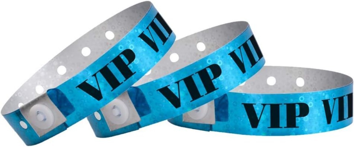 500 Holographic Blue VIP Plastic Secure Snap Wristbands - 5/8" x 10" - Adjus...