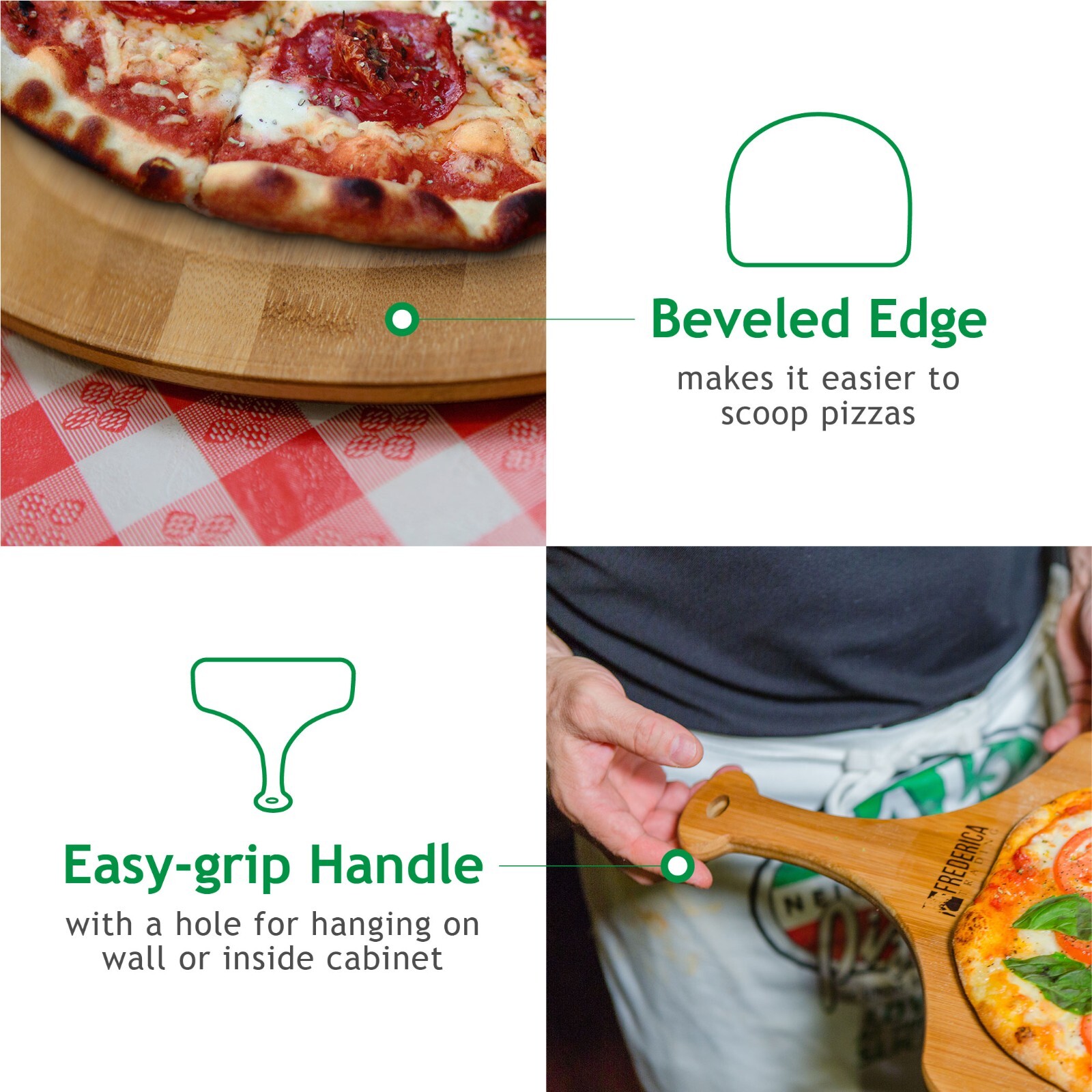 Bamboo Pizza Peel Paddle and Cutting Board with Handle (Extra Large Size)