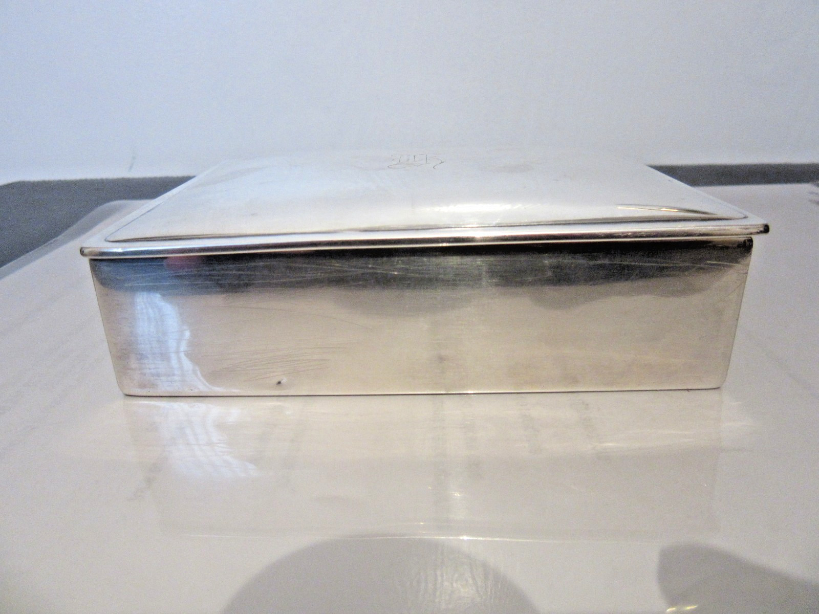 Antique Sterling Silver Cigarette Box Stamped Maker Mark Wood Lined 4.8 Oz