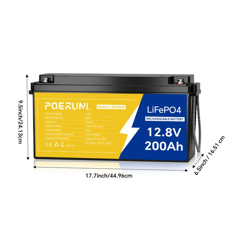 12V 200Ah LiFePO4 Battery 200Ah Lithium Battery BMS Deep Cycle for Off-grid Home