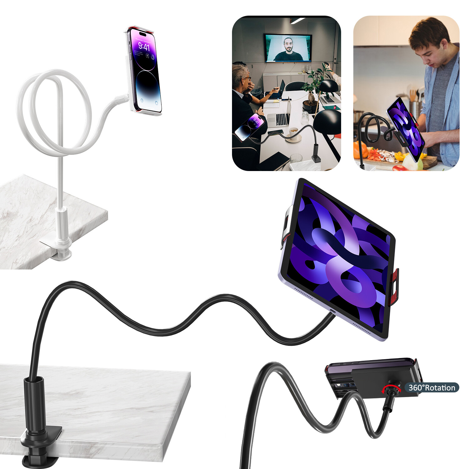 For Apple Samsung PAD Universal Lazy Mount 360º Flexible Gooseneck Tablet Holder