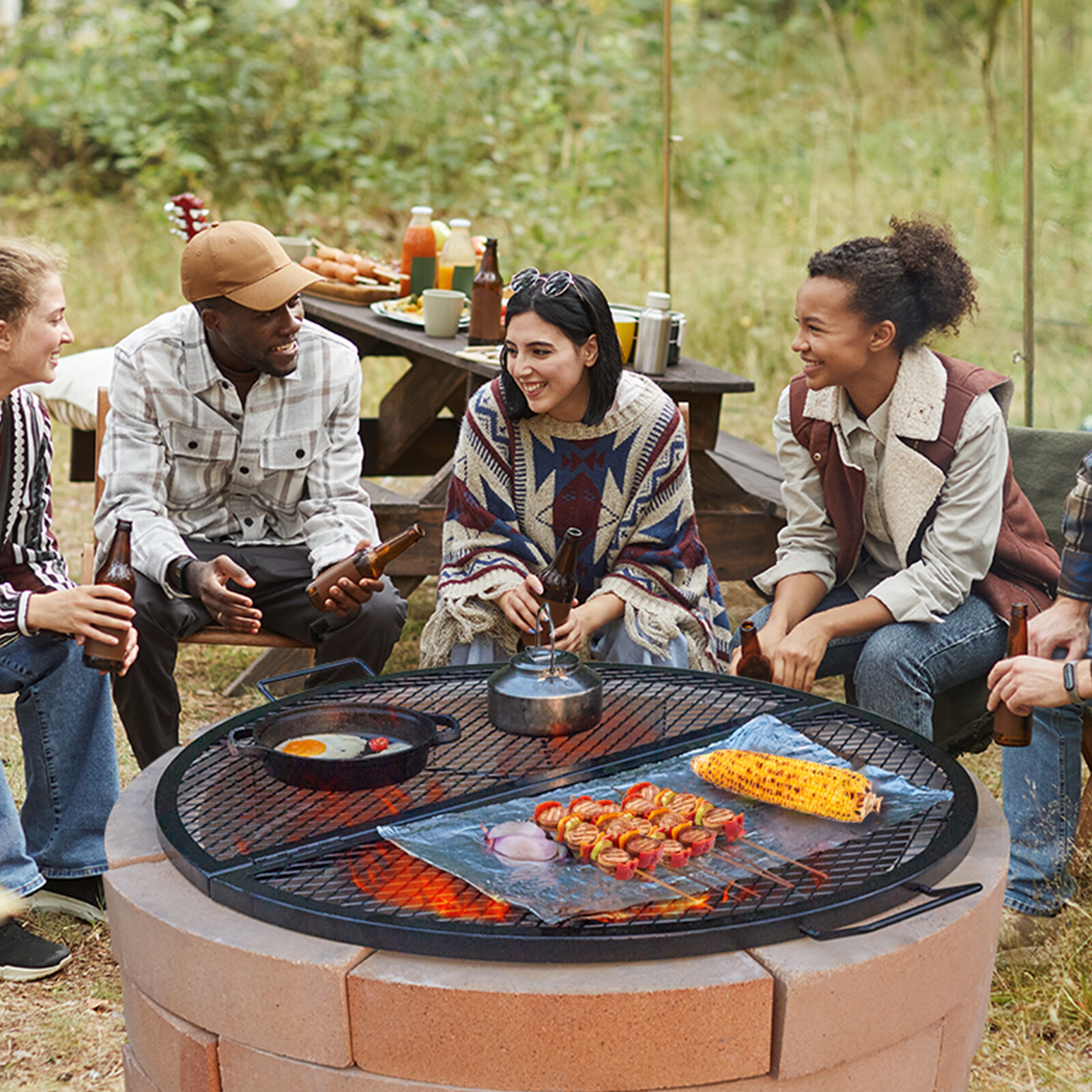 VEVOR 36" Foldable Round Cooking Fire Pit Grill Grate X-Marks Heavy-Duty Steel