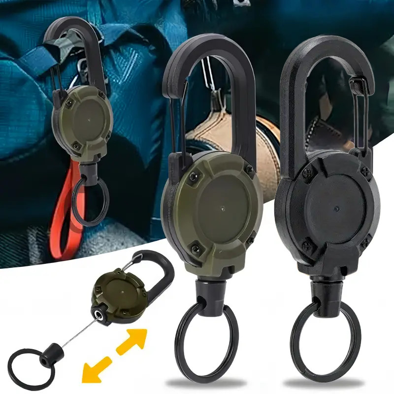 2Pcs Heavy Duty Keychain Retractable Carabiner Car Key Chain with Badge Holder