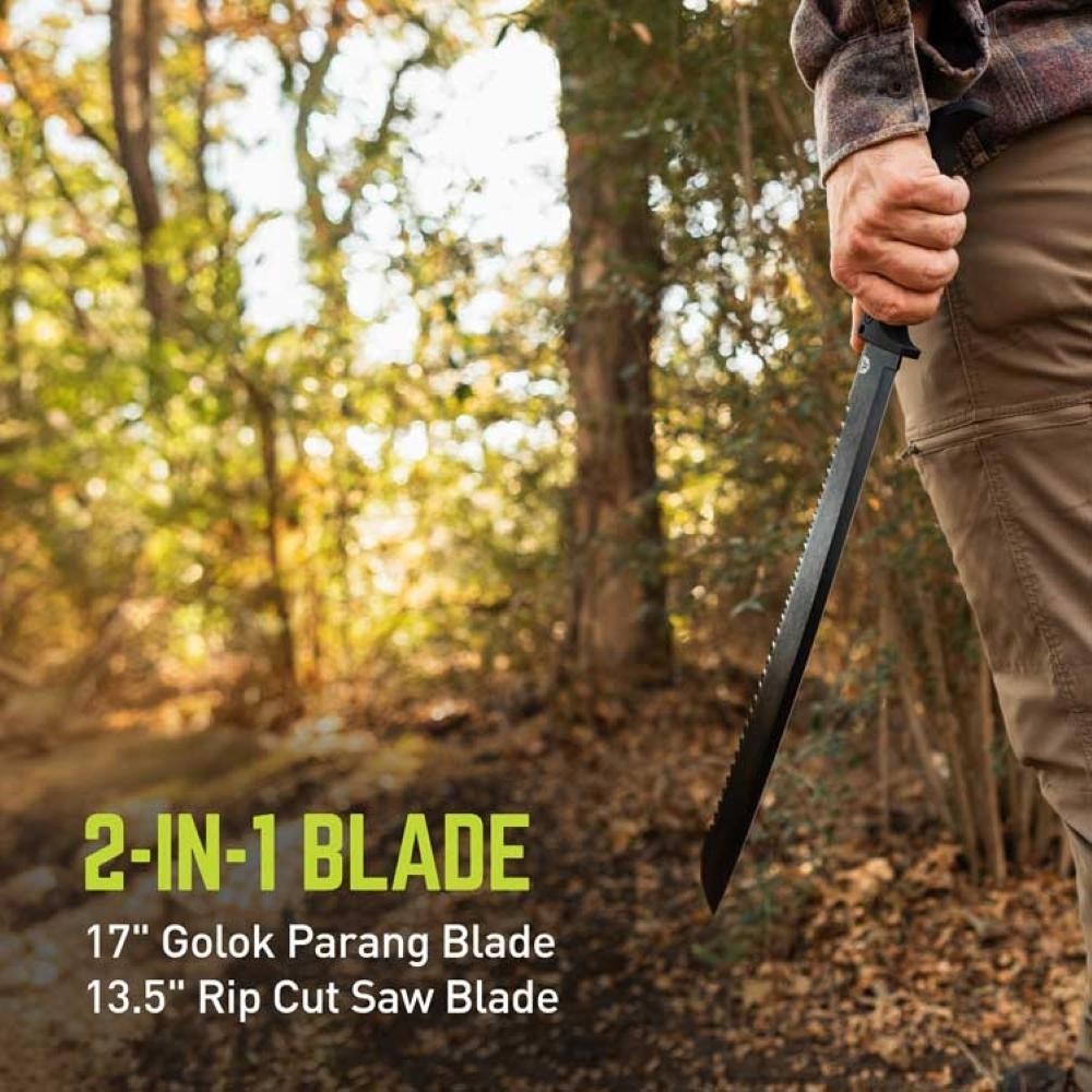 TRUE 17" GOLOK PARANG BLADE MACHETE, 13" RIP CUT SAW BLADE W/SHEATH