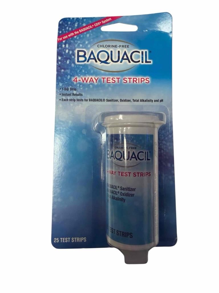 NEW Baquacil 4 Way Test Strips 25 Strips Sanitizer Oxidizer Total Alkalinity pH