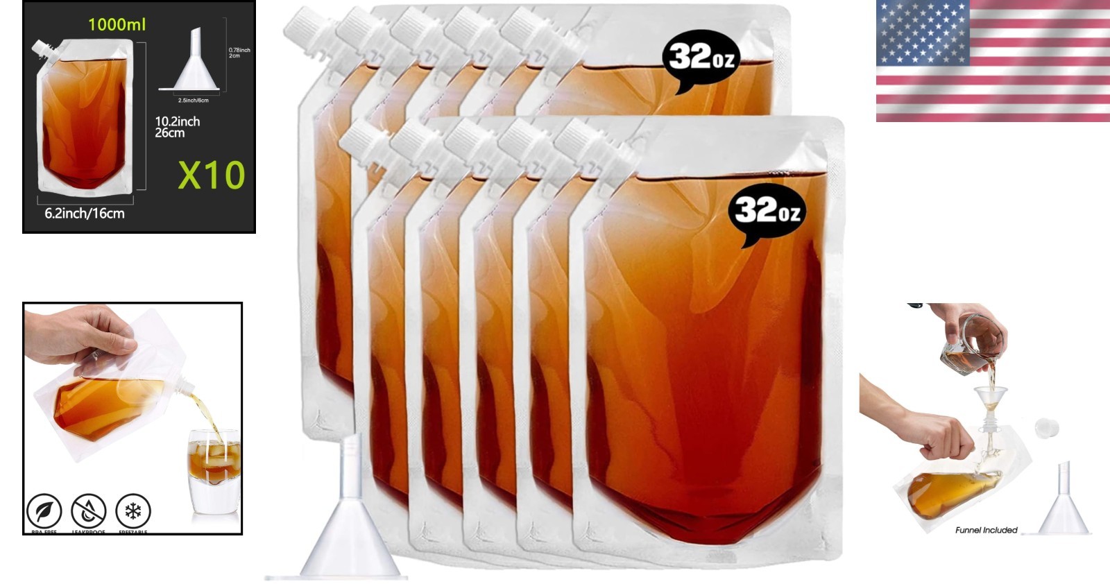 Travel-Friendly 32oz BPA-Free Drink Bags – Durable, Reusable, and Leak-Proof