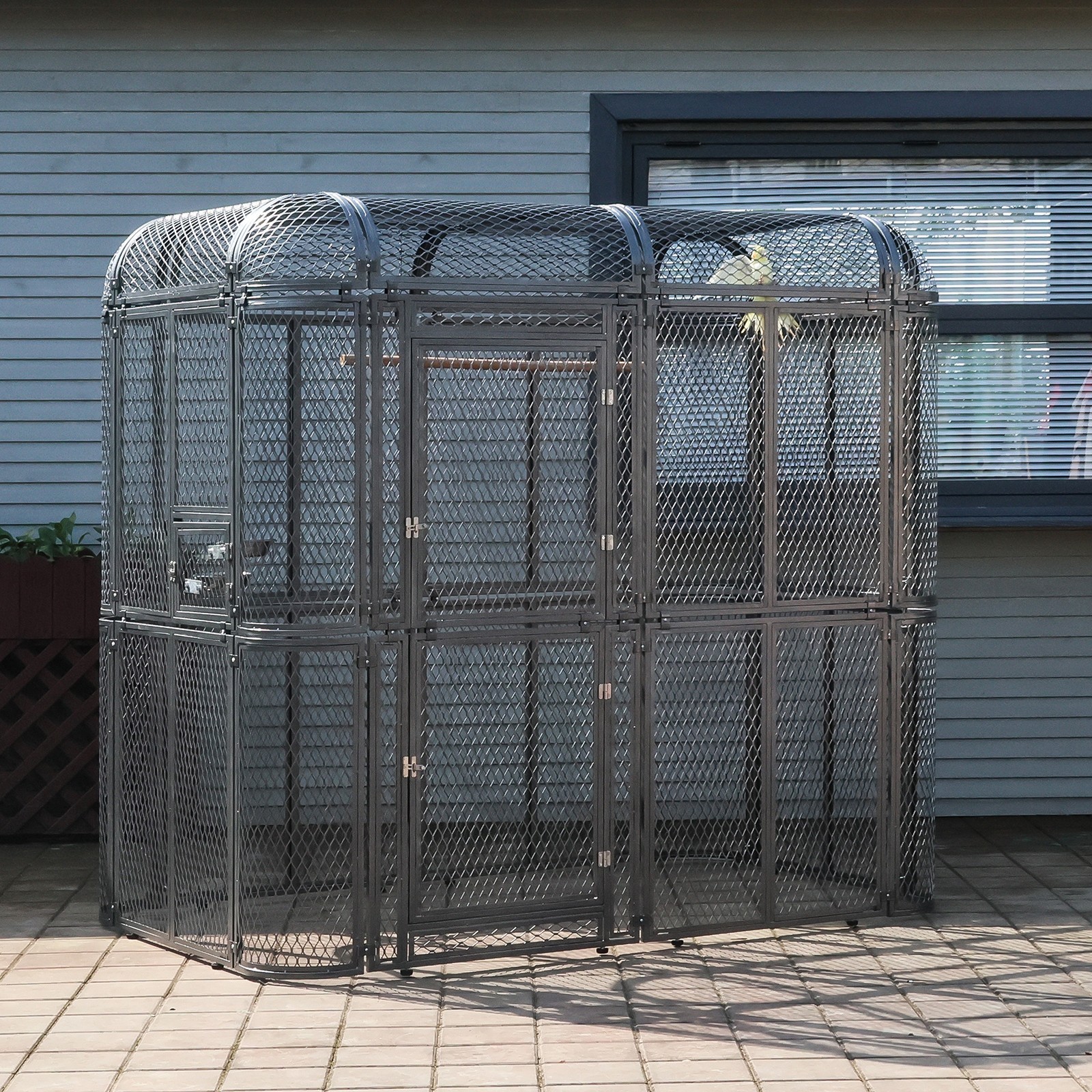 Large Walk-in Silver Flight Bird Cage Aviary Parrot Macaw Finch Metal Aviary