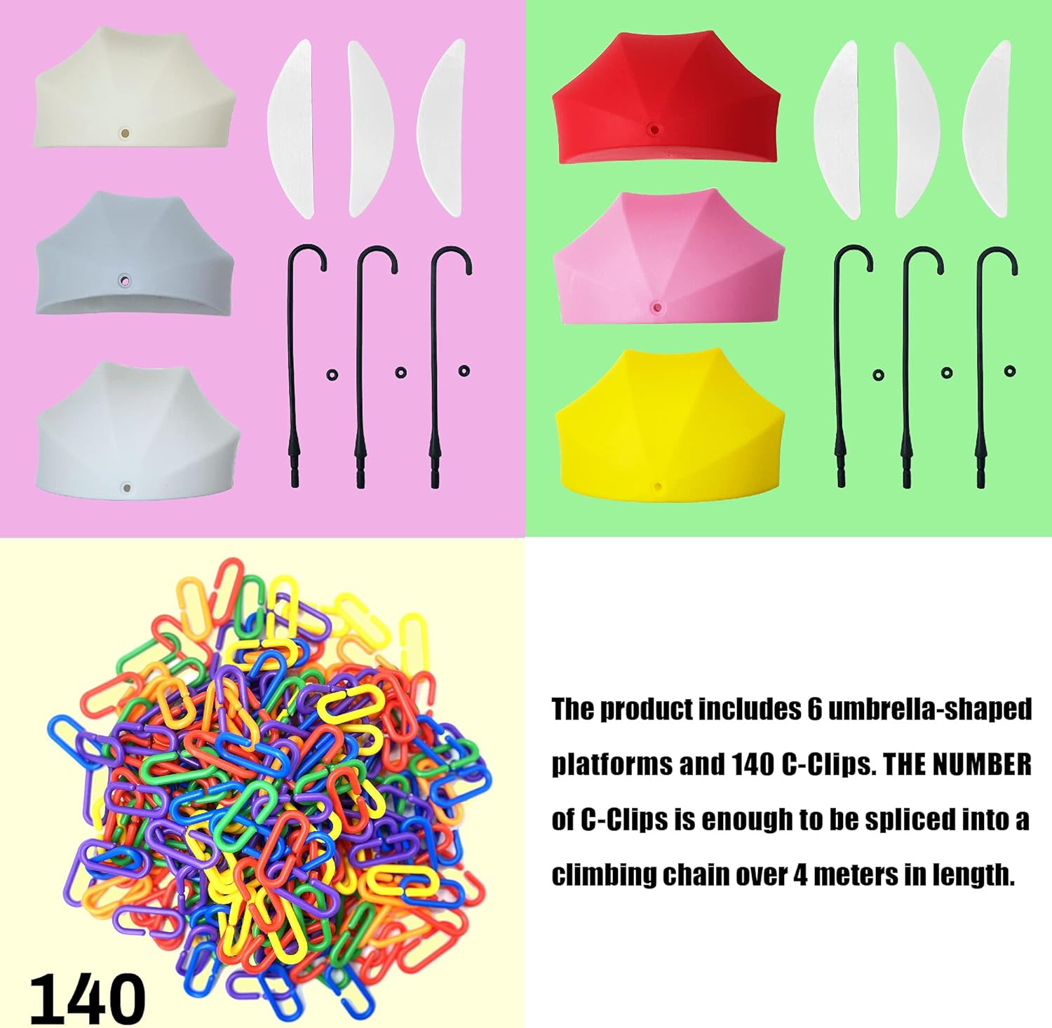 6Pack Sugar gliders platform,140pcs C-Clips climbing chain for sugar gliders，bir