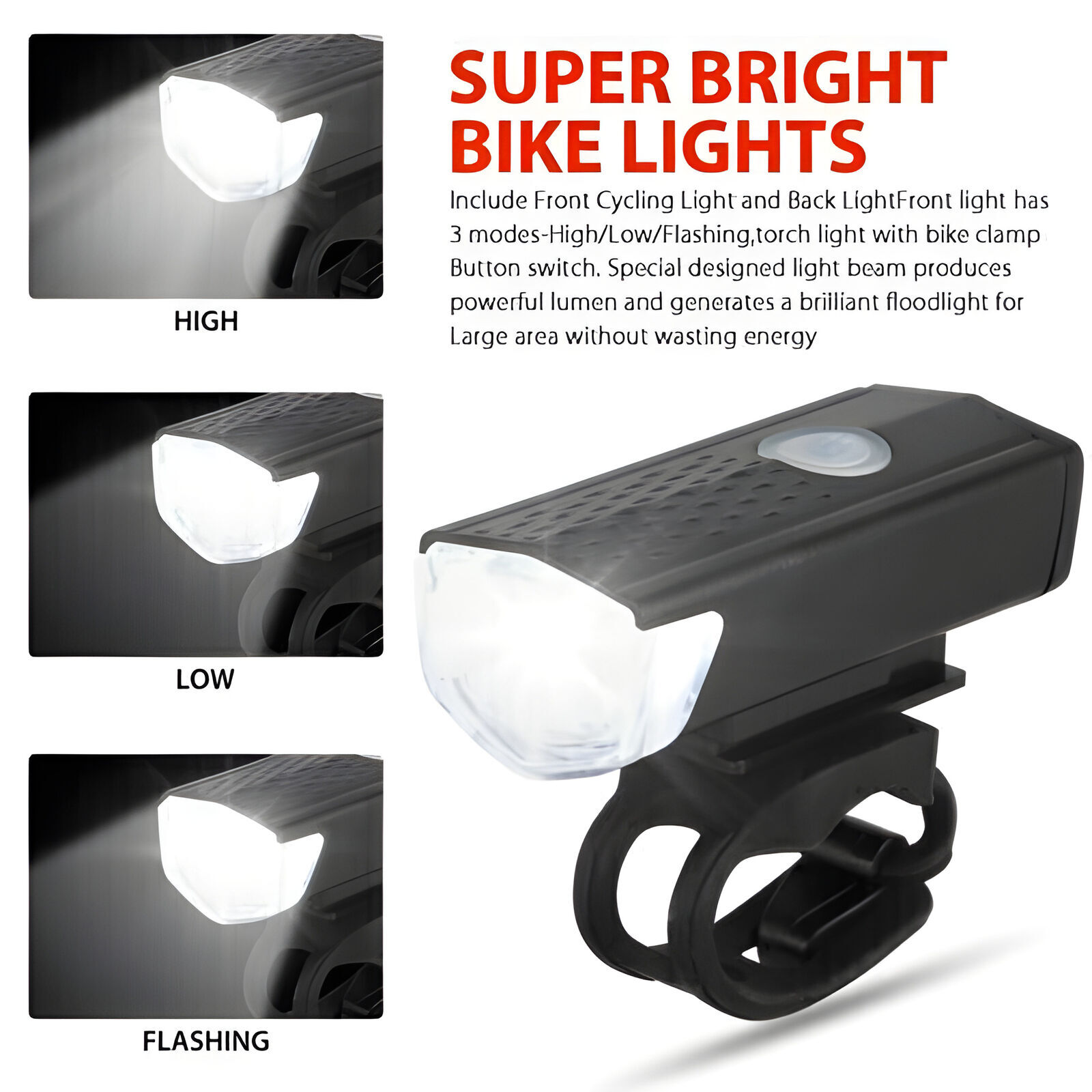 2 Sets USB Rechargeable LED Bicycle Headlight Bike Front Rear Lamp Cycling