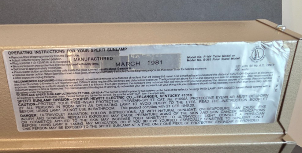 Vintage Sperti Sun Heat Lamp Table Model P-164 - Works!