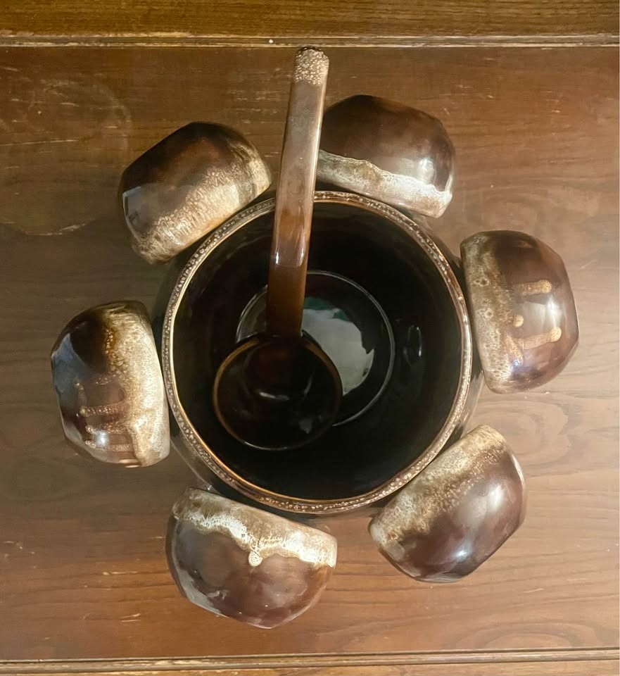 Vintage brown glazed soup/punch bowl set