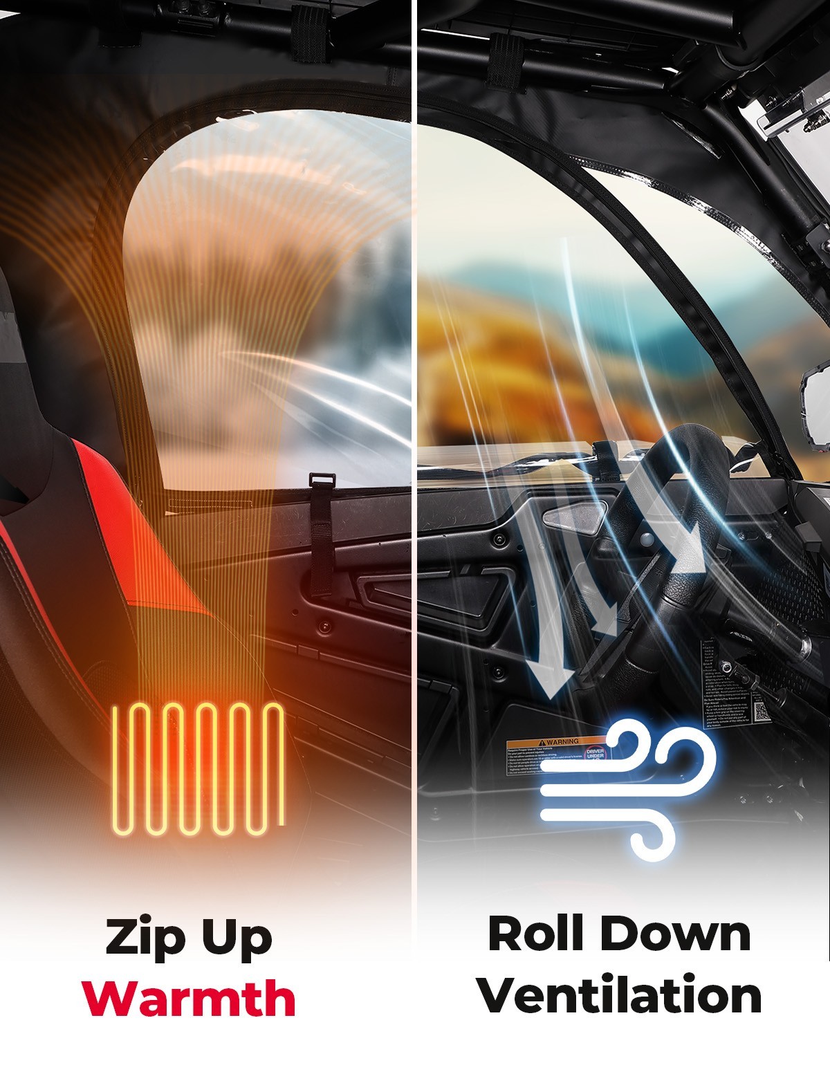 KEMIMOTO UTV Cab Enclosure Set Soft Upper Door for Polaris RZR XP 1000 2024-2025