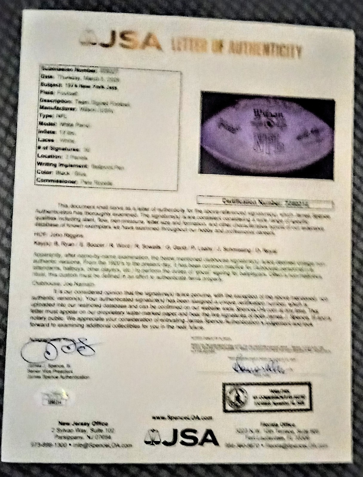 New York Jets 1974 Team Signed Football 1 JSA COA 36 Signatures W Display Case