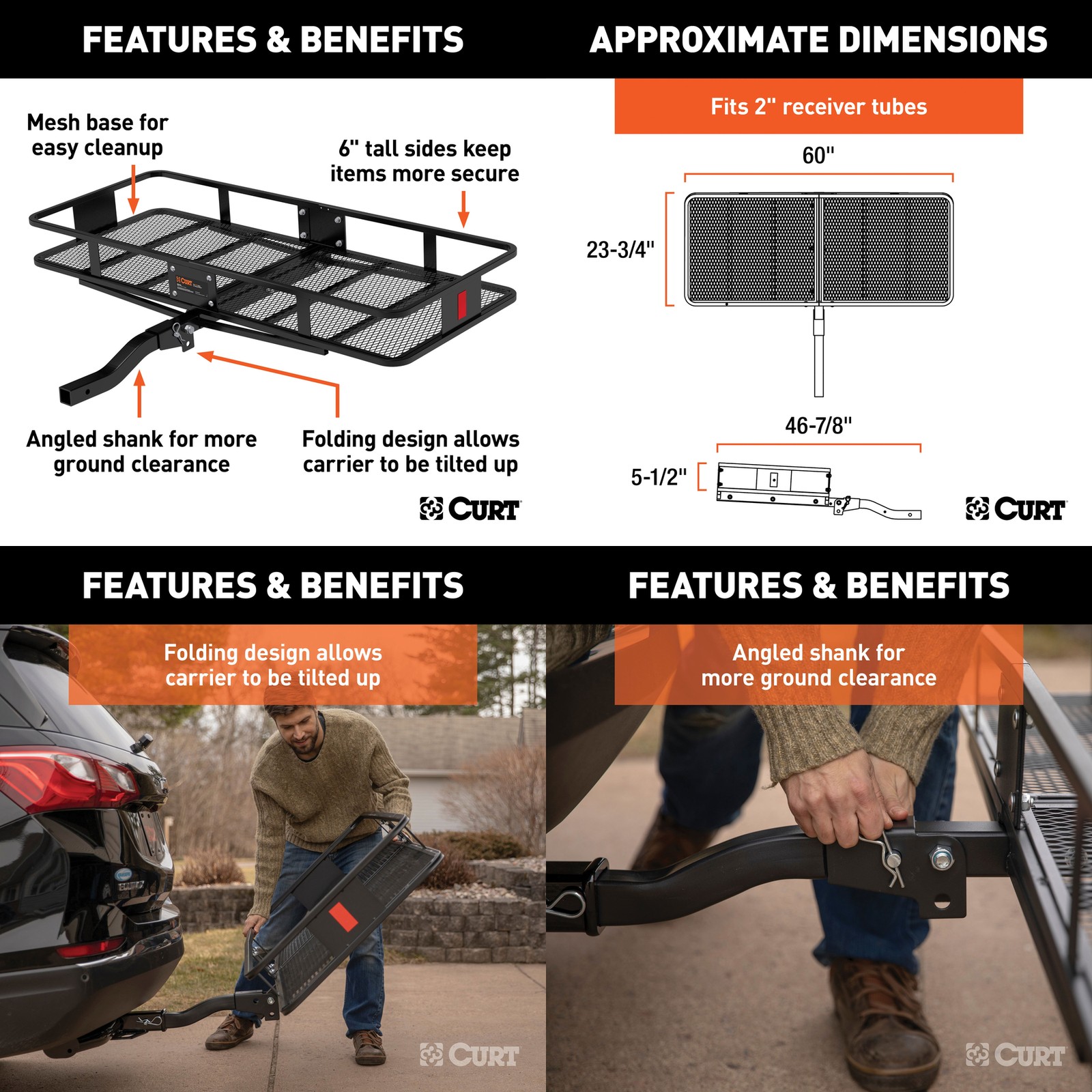 CURT Trailer Hitch + Cargo Carrier Basket Folding for 2007-2013 Outlander