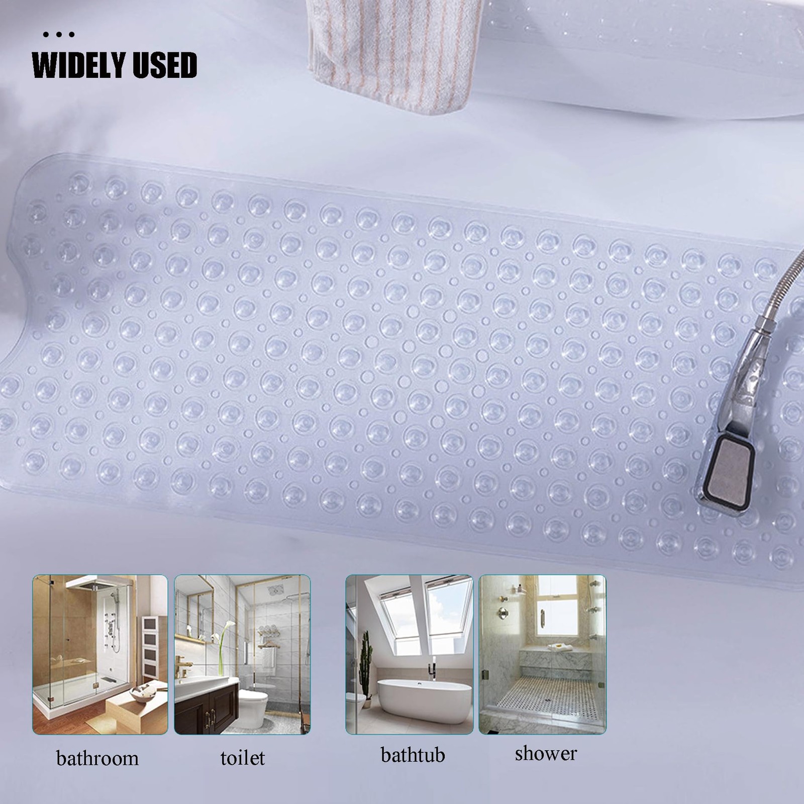 40 x 16 Inch Machine Washable Tub Mats With Suction Cups And Drain Holes Perfect