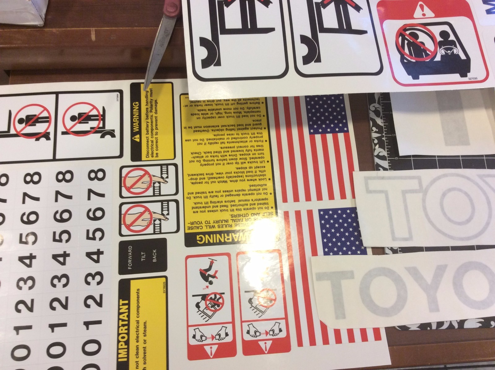 Toyota Forklift Decal Kit detailed with safety decals ( Light GRAY)