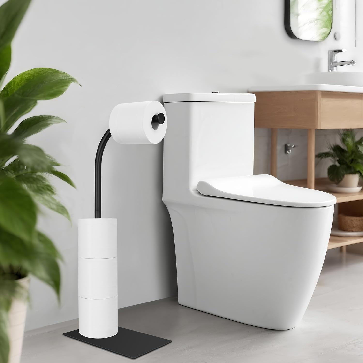 Toilet Paper Holder Stand, Free Standing Toilet Paper Holder with Weighted Ba...