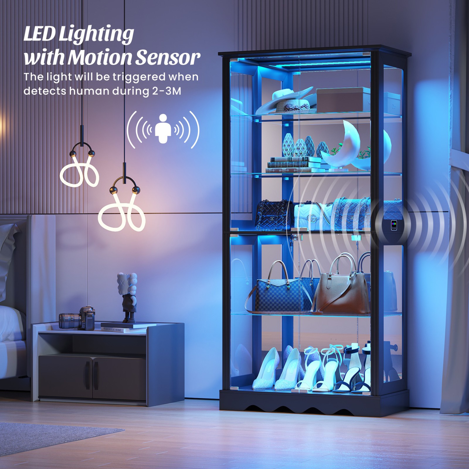 Black Display Cabinet with RBG Lights, 5-Tiers Display Cases for Collectibles