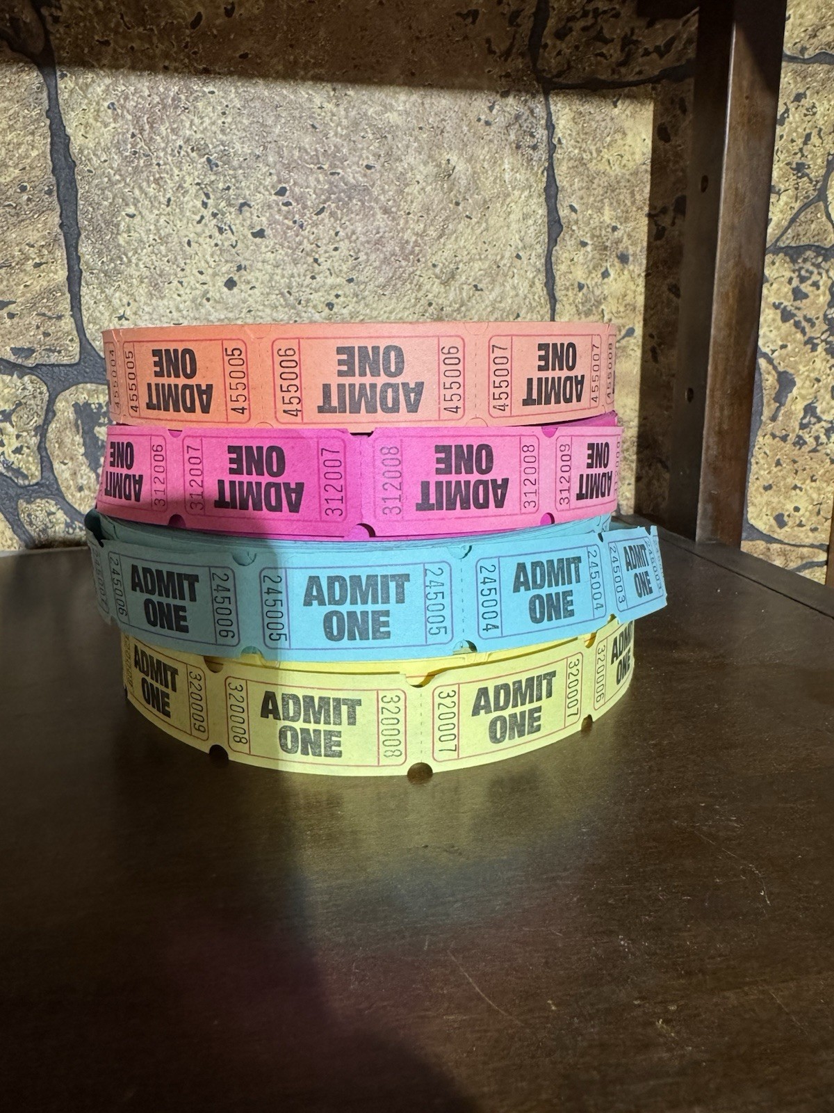 Single Admit One Event Party Carnival Flat Raffle Tickets Assorted Colors