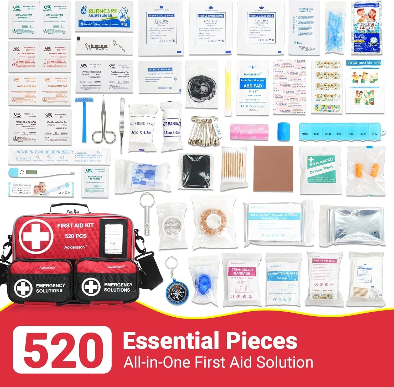 520 Pcs First Aid Kit Large Emergency Survival Medical Set For Car Home Camping