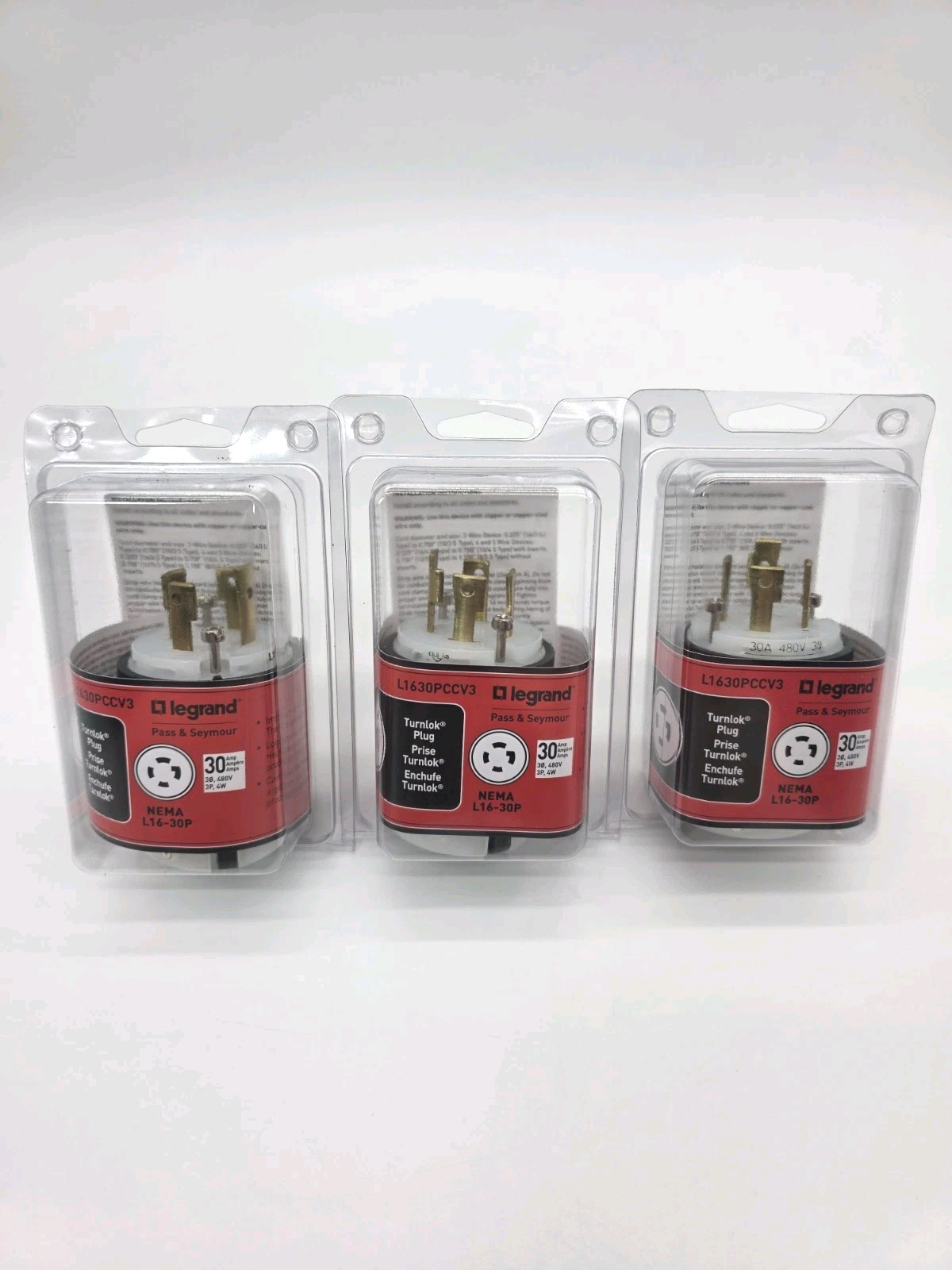 3 Pack LEGRAND NEMA L16-30P/ L1630-PCCV3 TURNLOK PLUGS 30A 3PH 480V 3P 4-WIRE