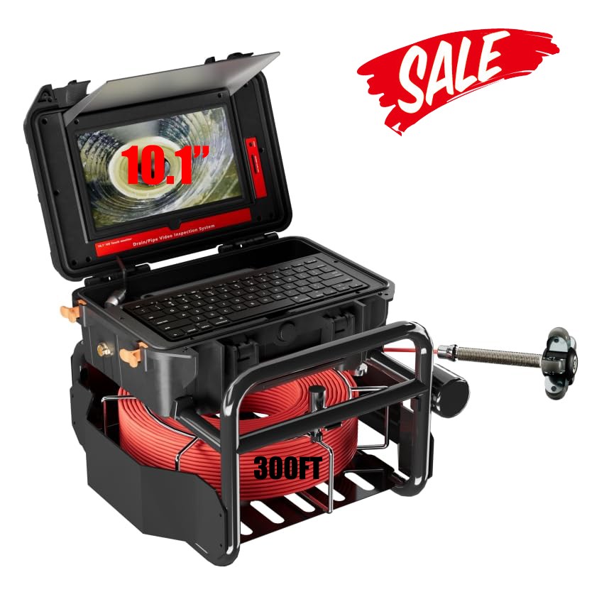 Sewer Camera Self Leveling 300Ft Drain Pipe Cameras 1080P HD 10.1'' Touchscreen