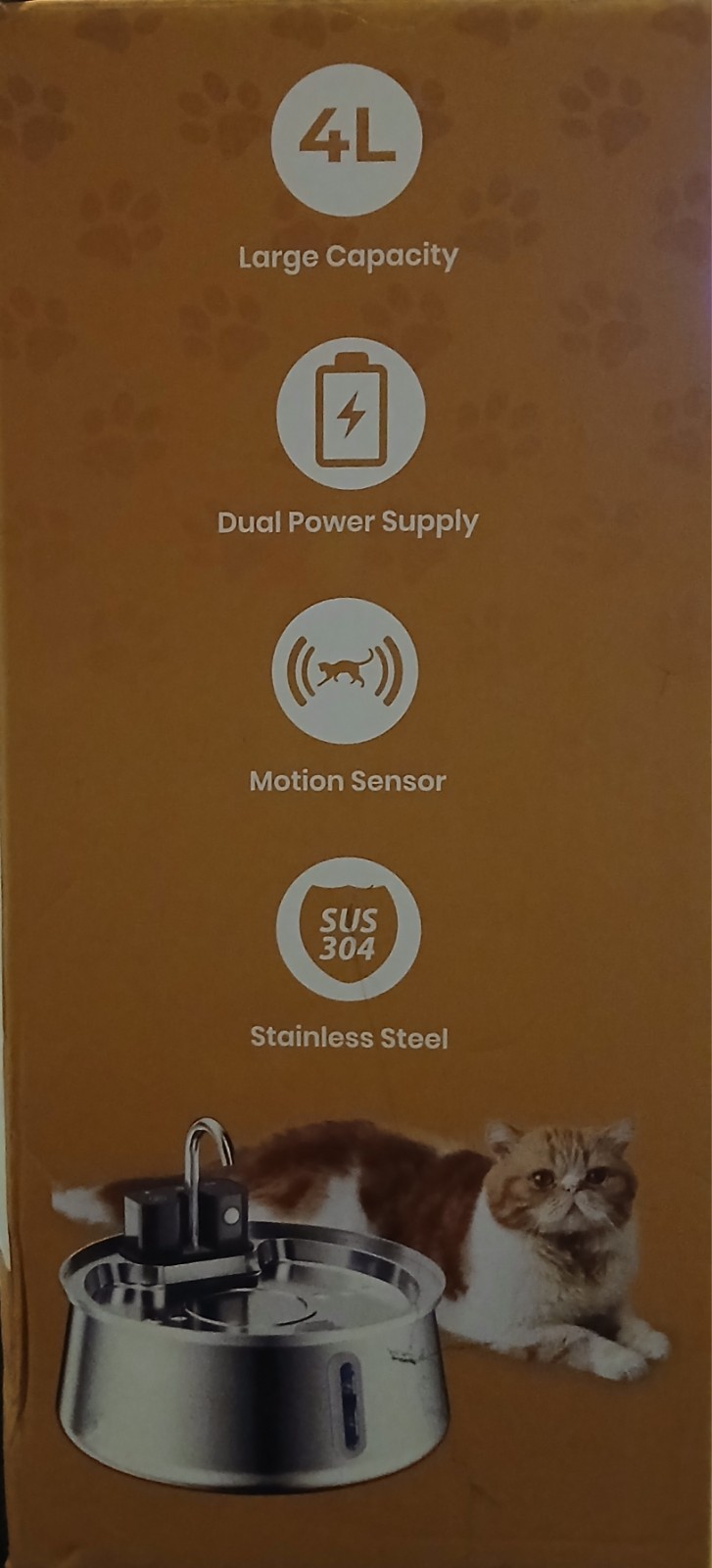 KittySpout Cat 4L 108 Oz Large Water Fountain Stainless