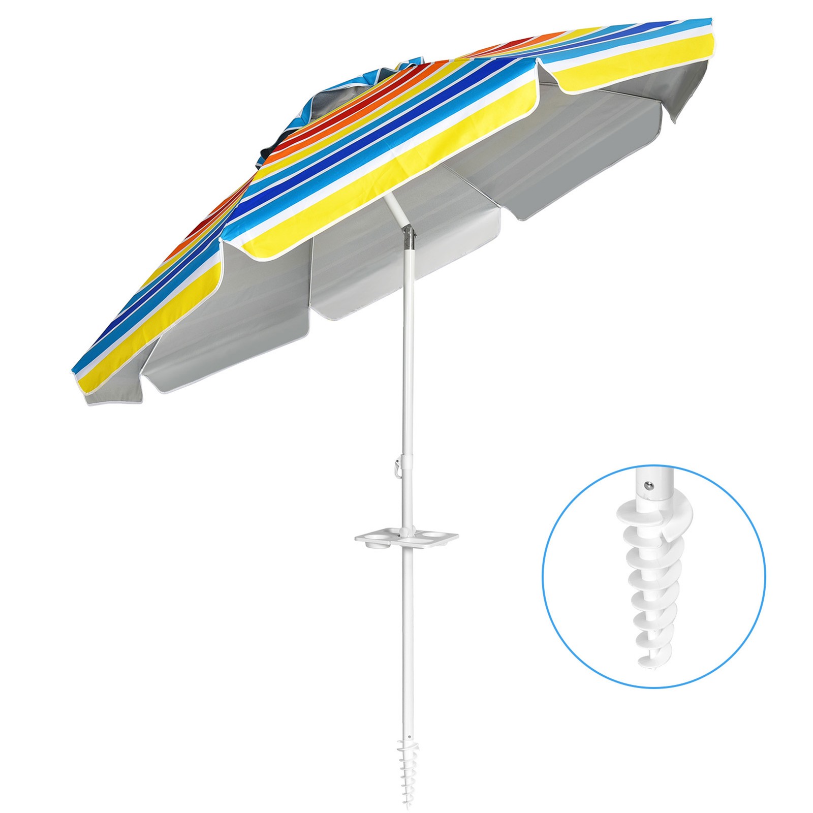 7.2ft Beach Umbrella Outdoor Patio Garden w/ Carrying Bag Sand Anchor Rainbow