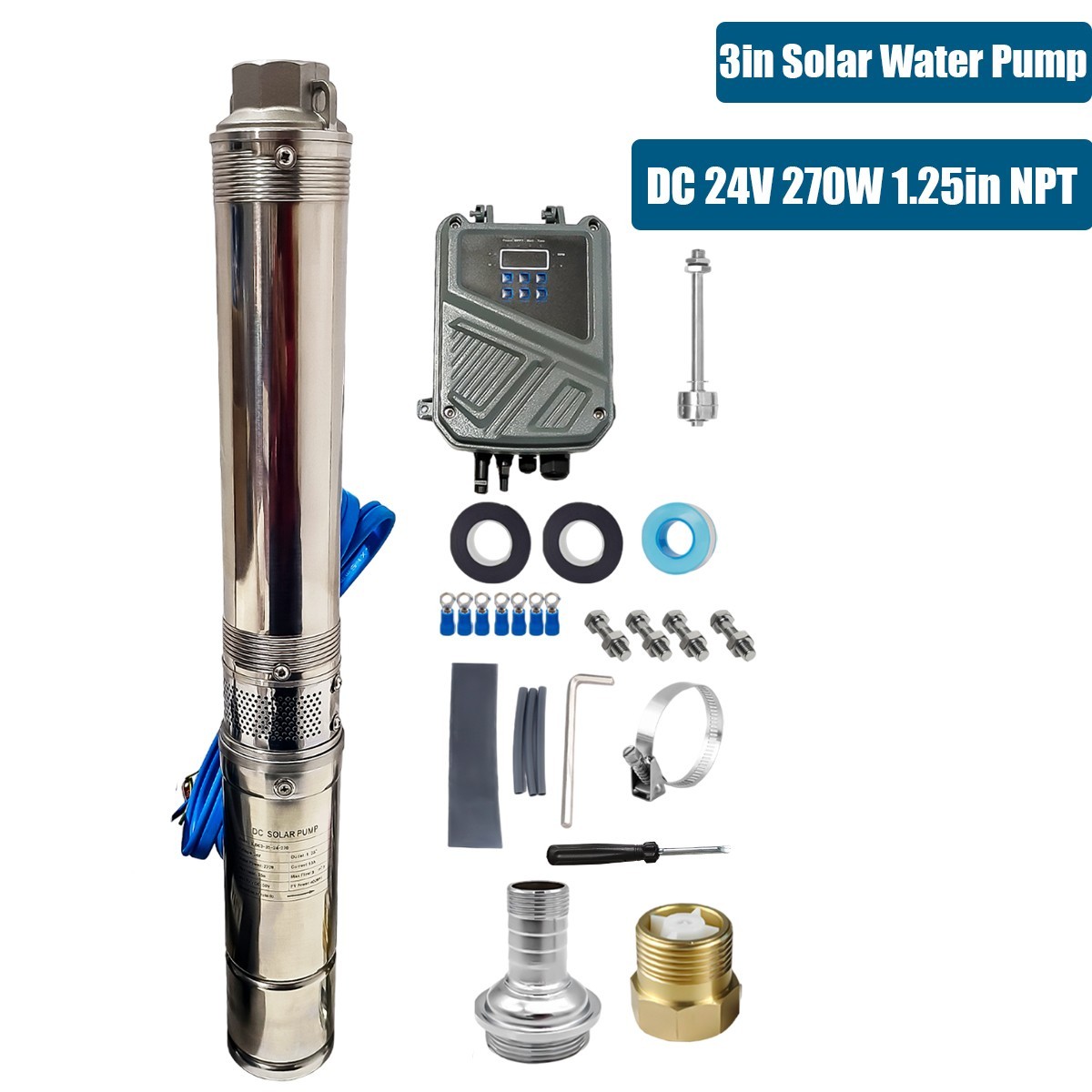 DC 24 270W 3" Solar Pump Submersible Pump Bore Deep Well Pump + MPPT Controller