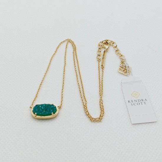 New Kendra Scott Elisa Gold Pendant Necklace In Teal Drusy