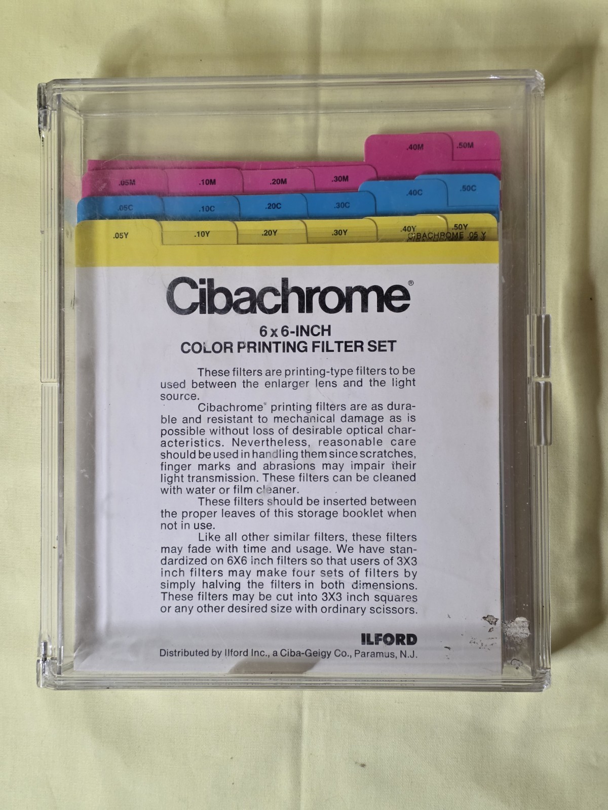 VINTAGE ILFORD INC. ~ CIBACHROME 6x6 COLOR PRINTING FILTER SET ~ ORIGINAL BOX