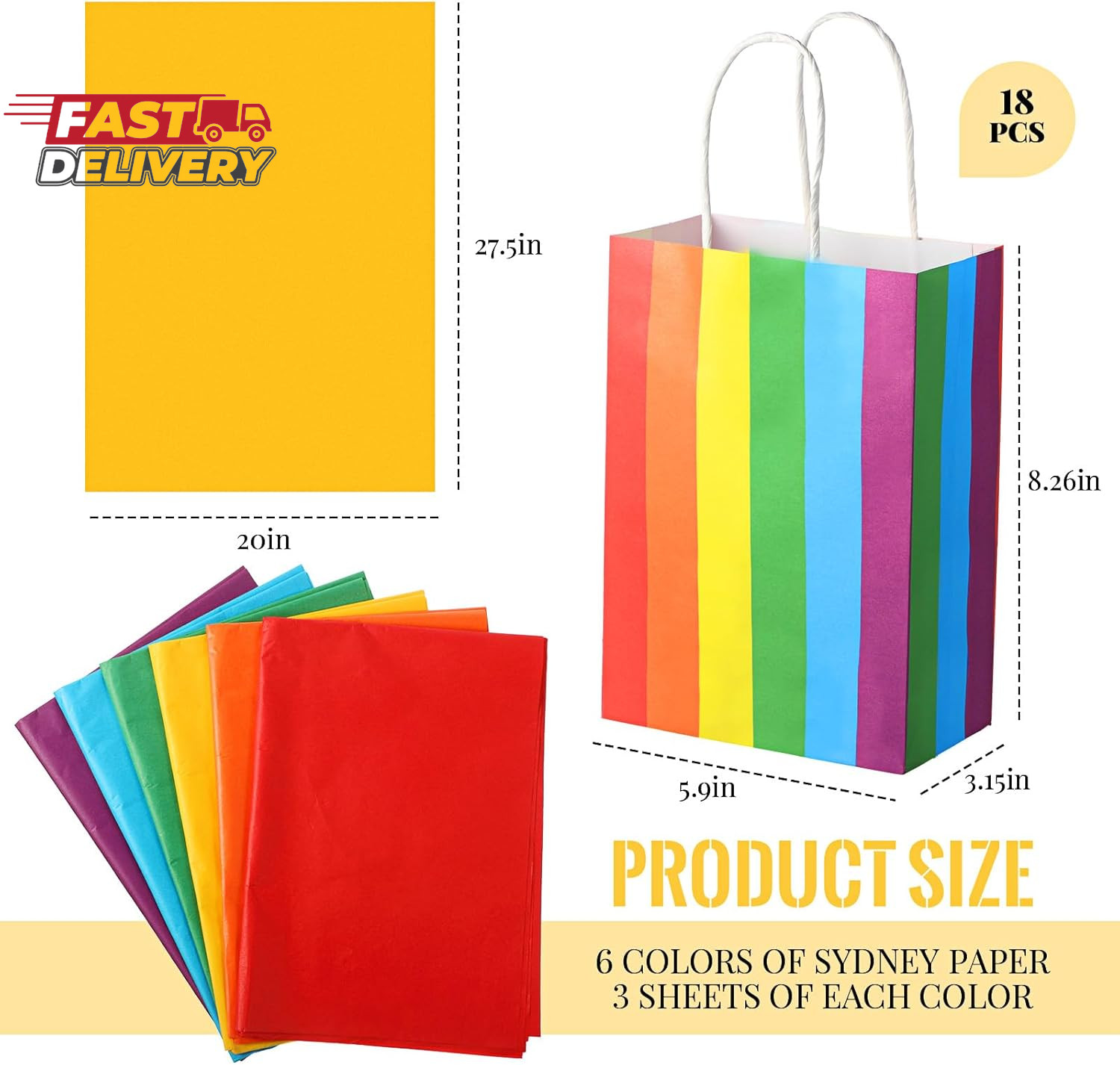 Taobary 36 Pcs Rainbow Party Treat Bags Rainbow Gift Bags Colorful Stripes Kraft