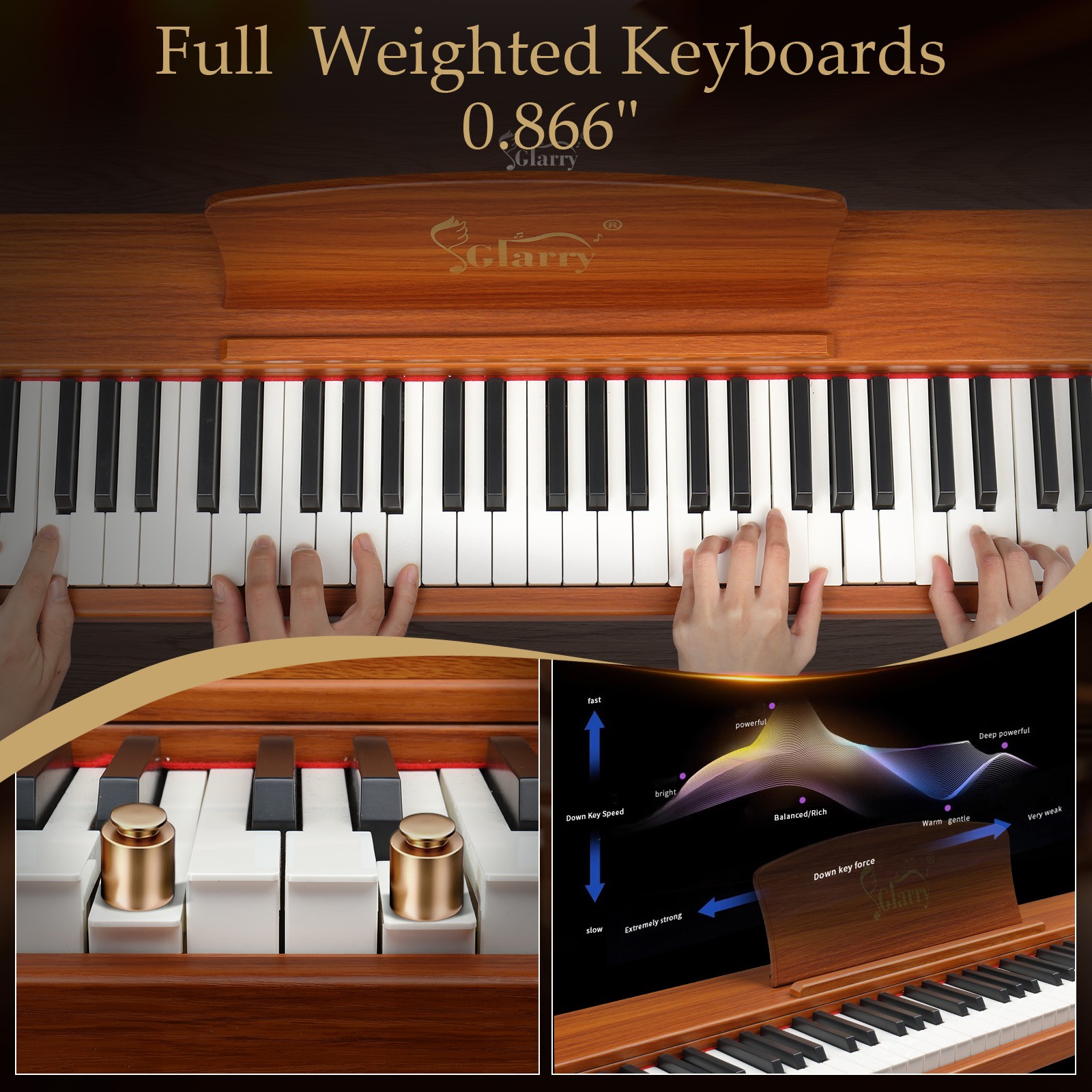 Glarry 88-Key Semi-Weighted Digital Piano with Stand and Pedal