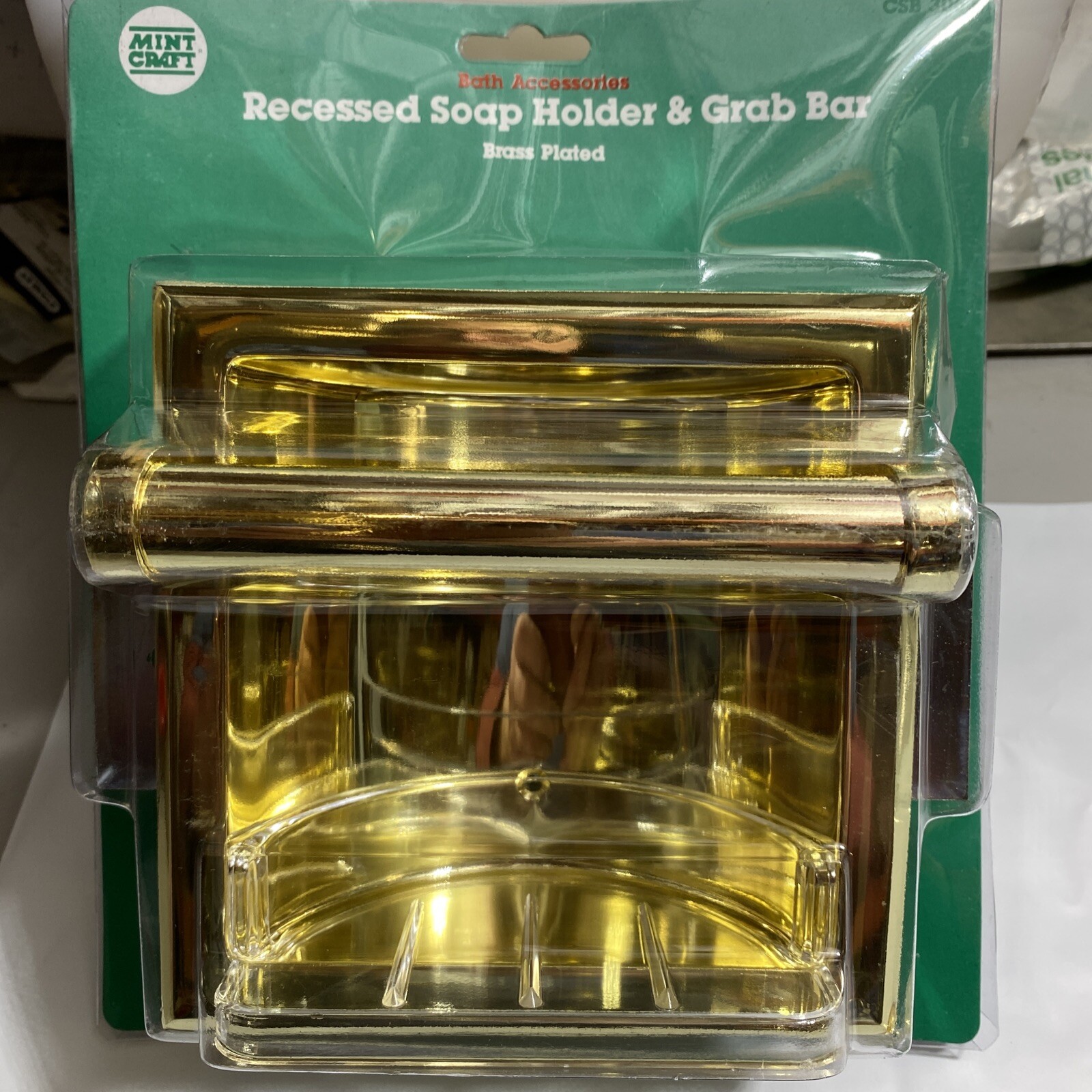 MINT CRAFT BRASS PLATED RECESSED SOAP HOLDER AND GRAB BAR