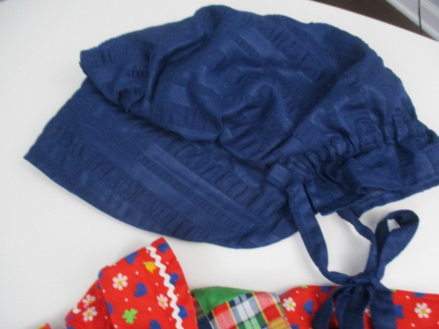 Pilgrim Pioneer Costume Girl Colonial Prairie Dress Apron Bonnet Floral Plaid