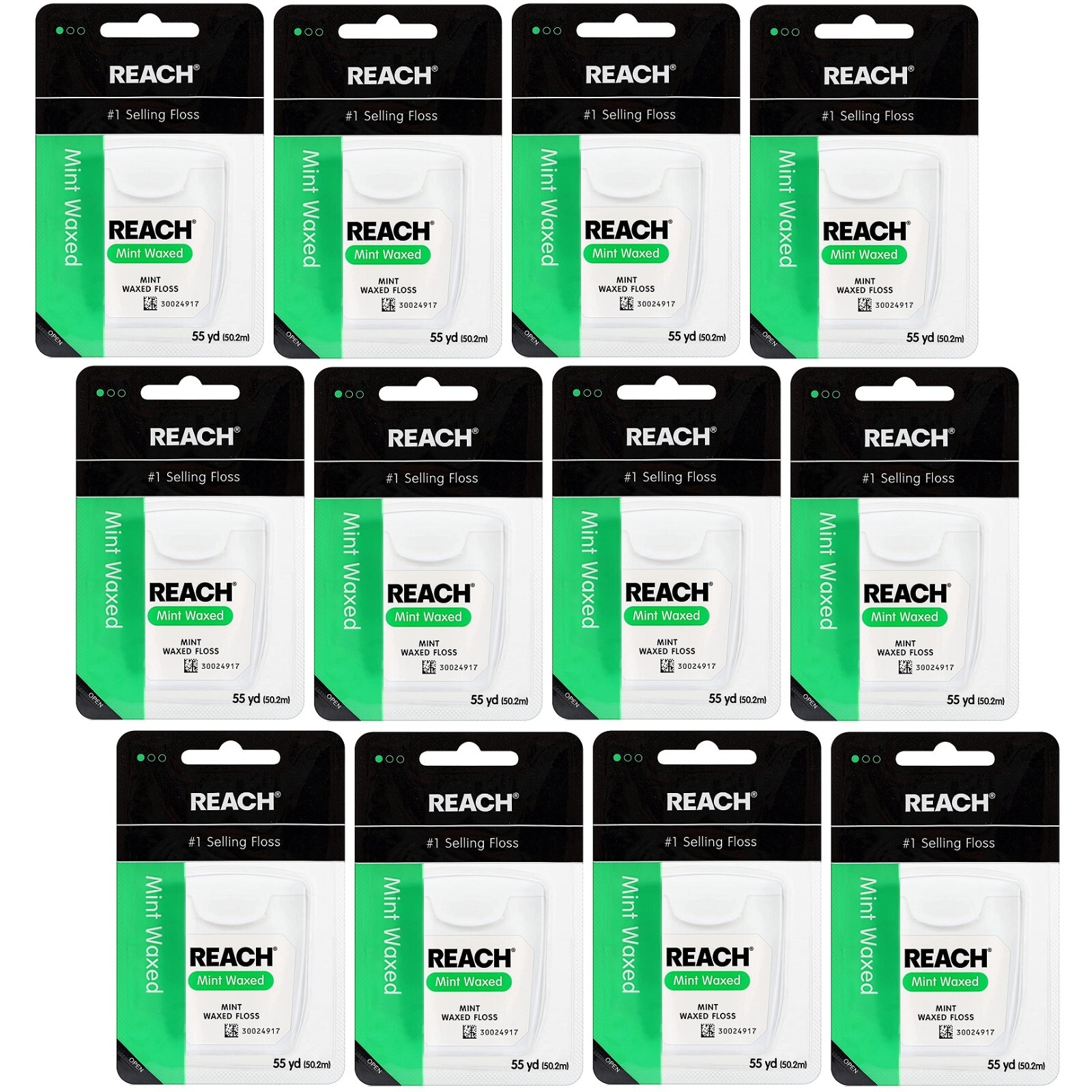 12 Packs Reach Mint Waxed Dental Floss Each 55 yd (50.2 m)