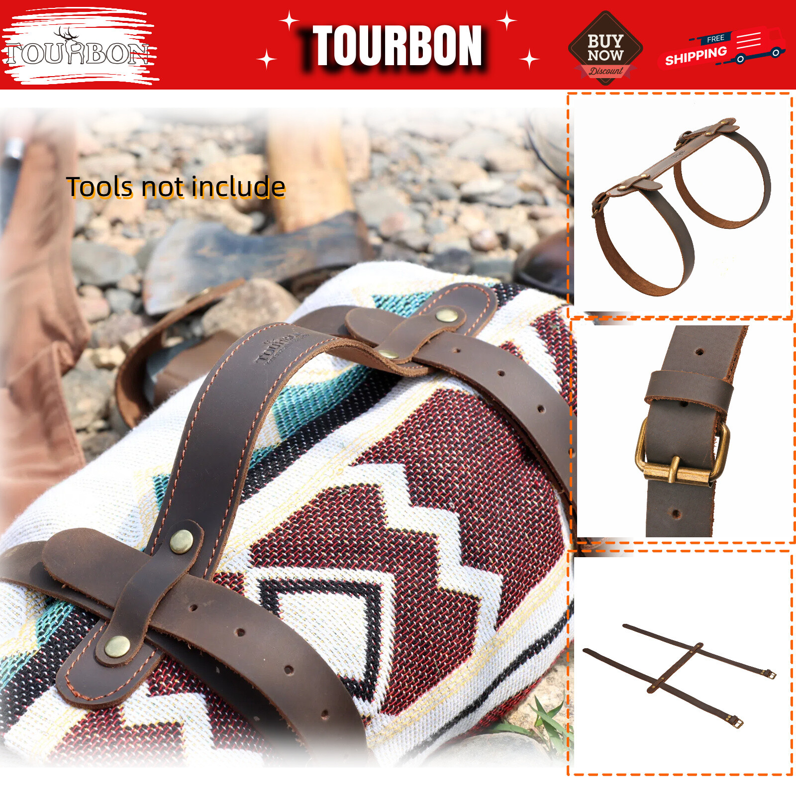 Leather Picnic Motorcycle Blanket Carrying Handle Belt Bedroll Strap Adjustable