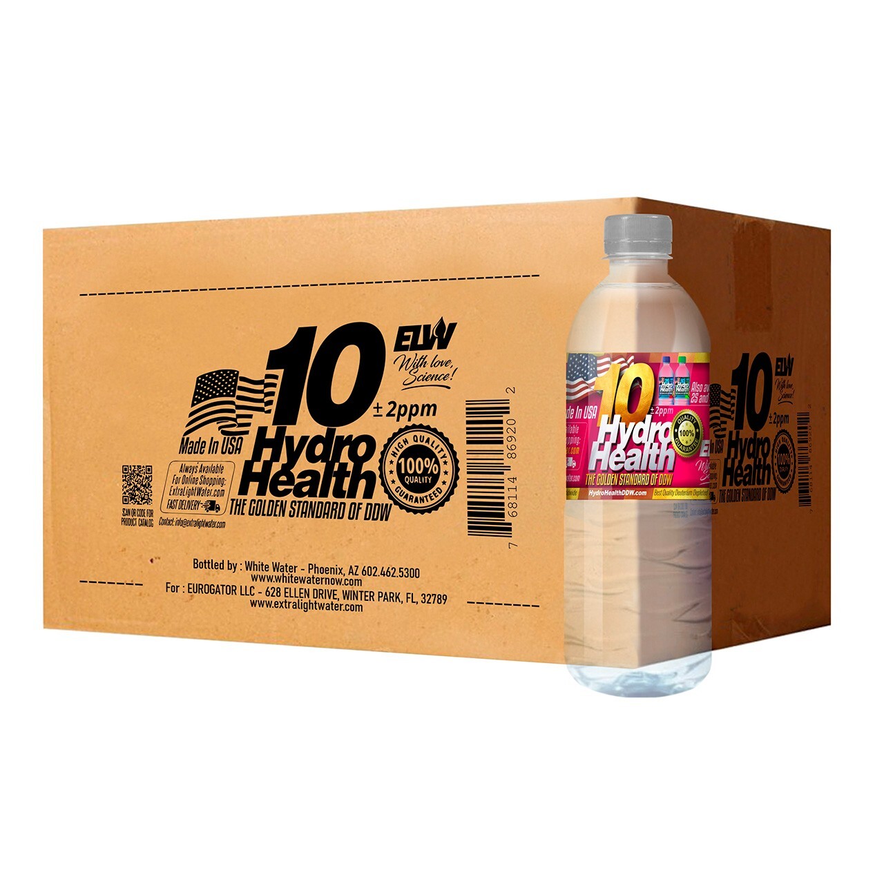 Deuterium Depleted Water 10 ppm Hydro Health  24 pcs x 500ML,free S&H to Cont.US