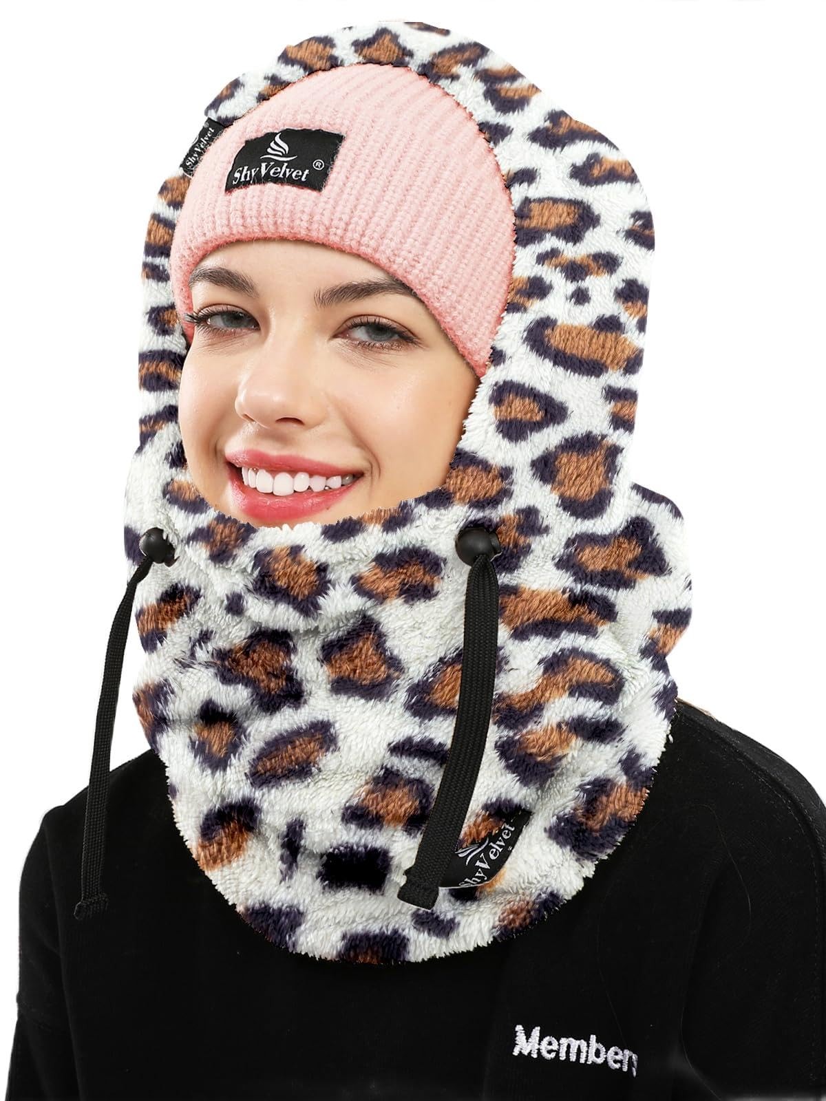 Shy Velvet Balaclava Wind-Resistant Winter Face Medium, White Leopard