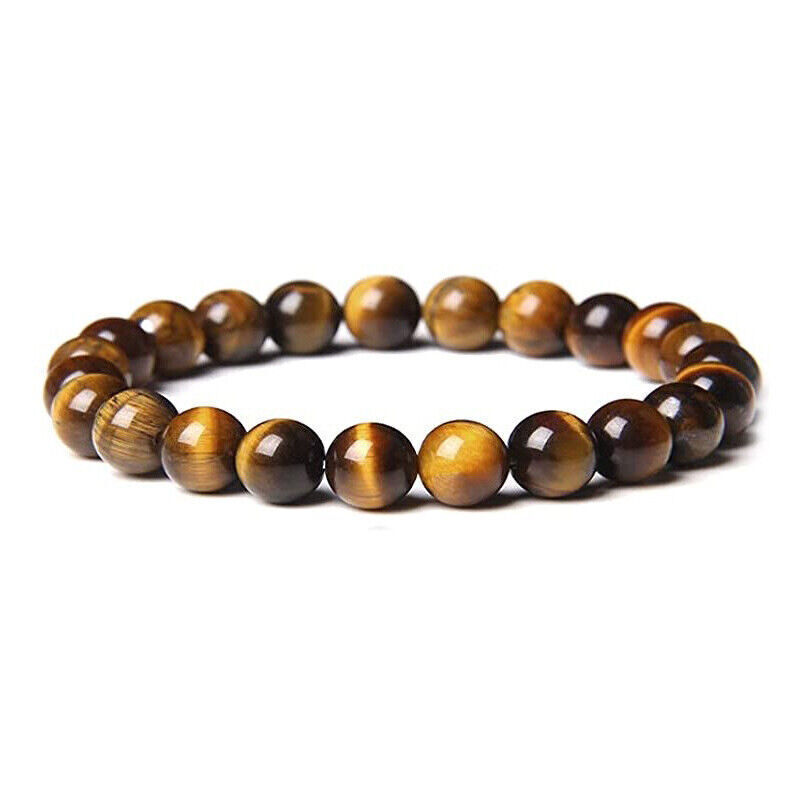 2PCS Men Bracelet Classic Lava Rock Tiger Eye Gem Stone Beaded Healing Boyfriend