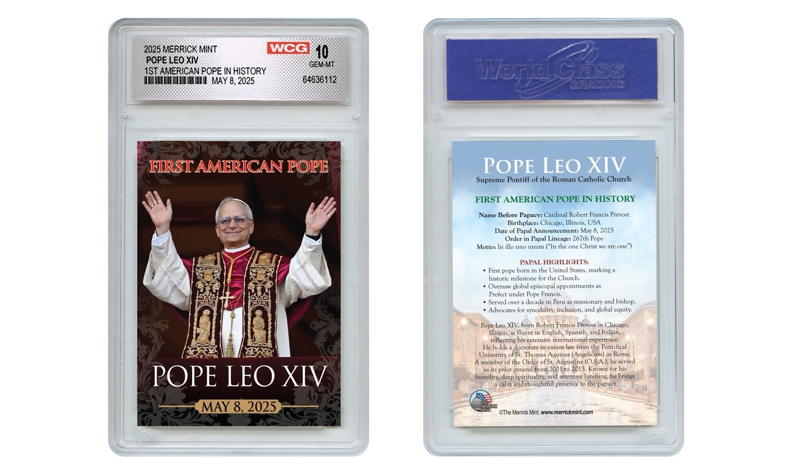 1st American Pope In History POPE LEO 2025 Official Trading Card Graded GEM 10